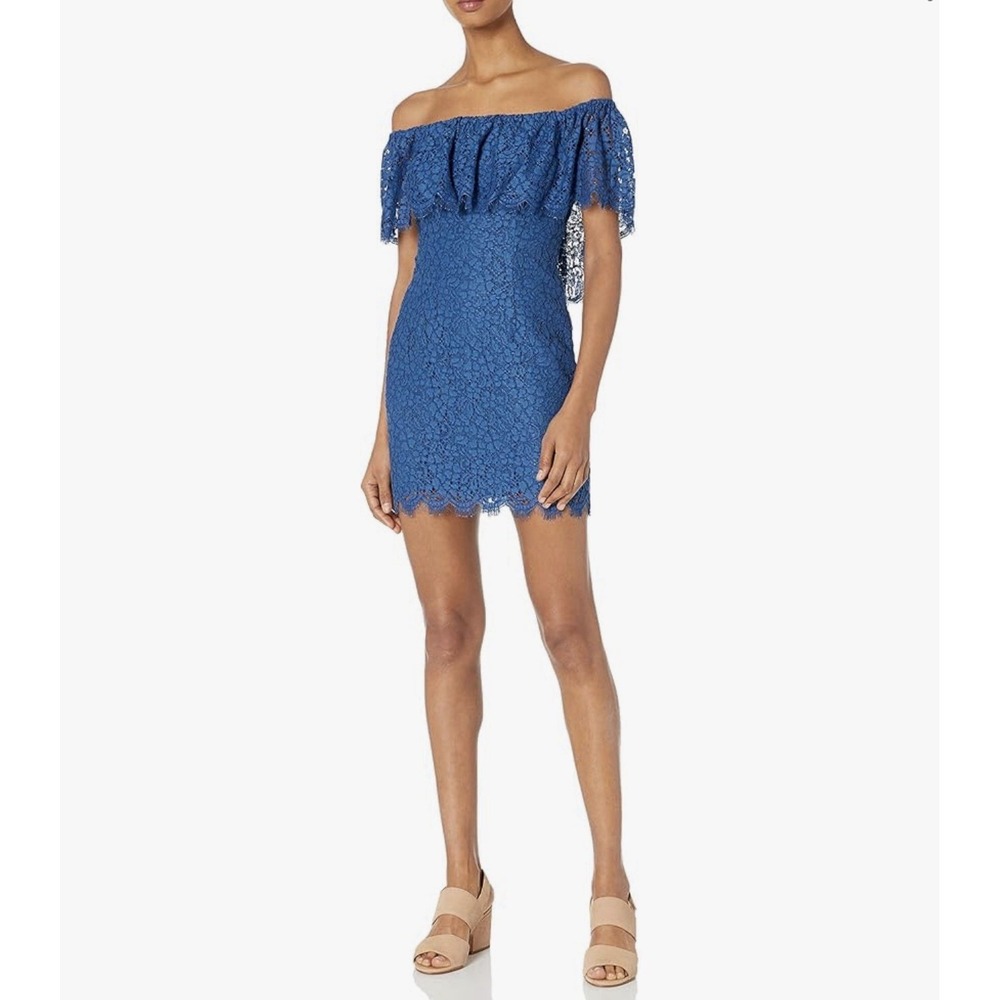 Rachel Zoe Adelyn Off‎ Shoulder Strapless Lined Lace Dress Blue EUC Size 6